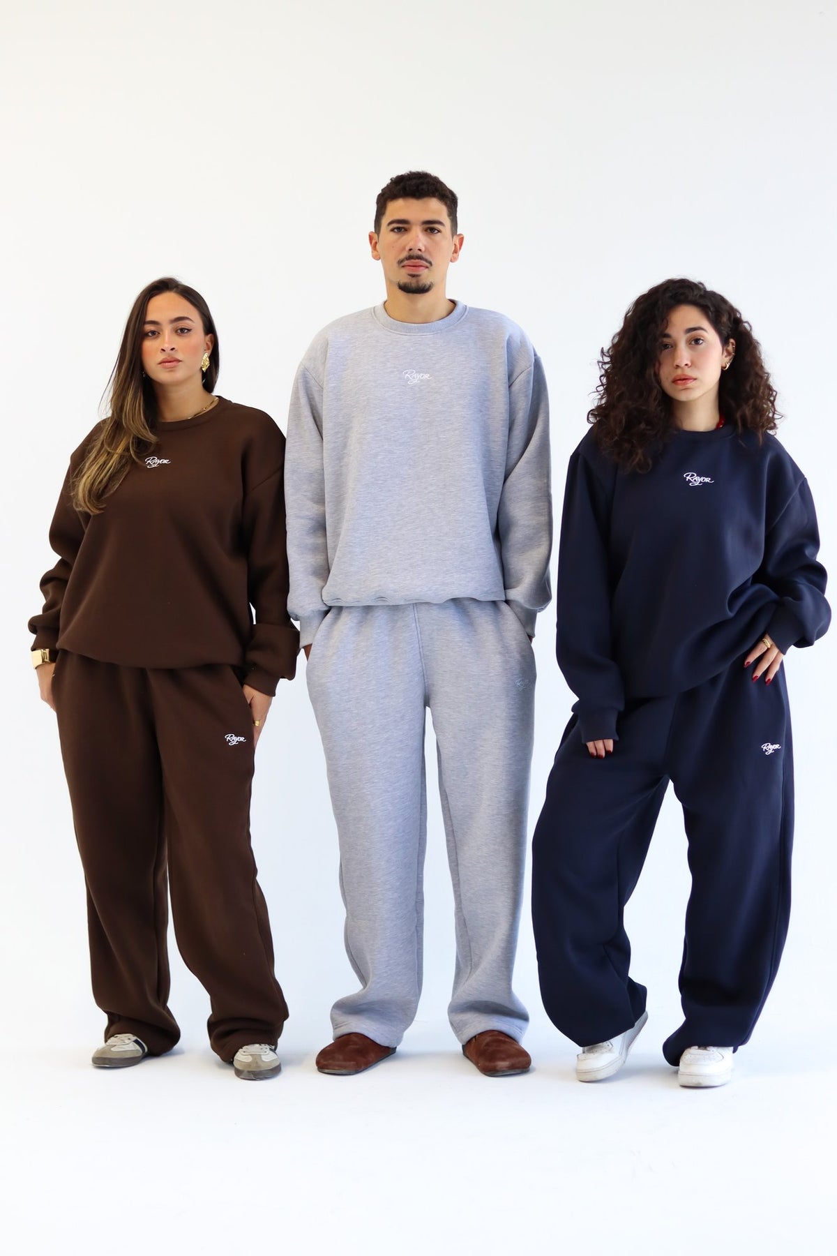 Rayor Winter Collection, group shot in Brown, Grey, and Navy