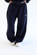 Rayor Wide-Leg Sweatpants in Navy, embroidered logo detail